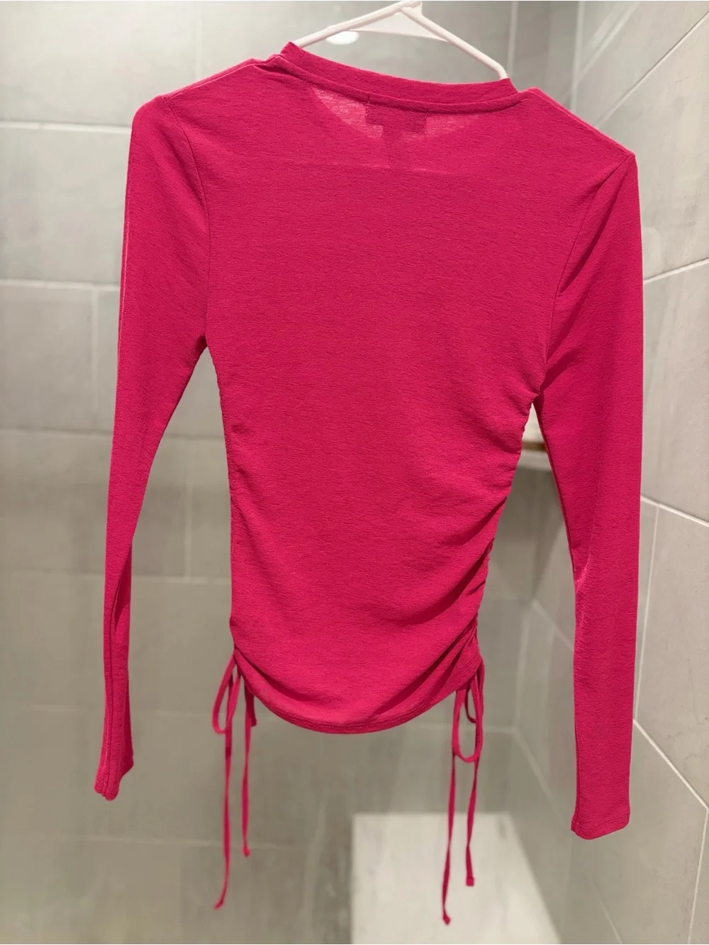 Topshop Hot Pink Long-Sleeve Side-Tie Ruched Tee